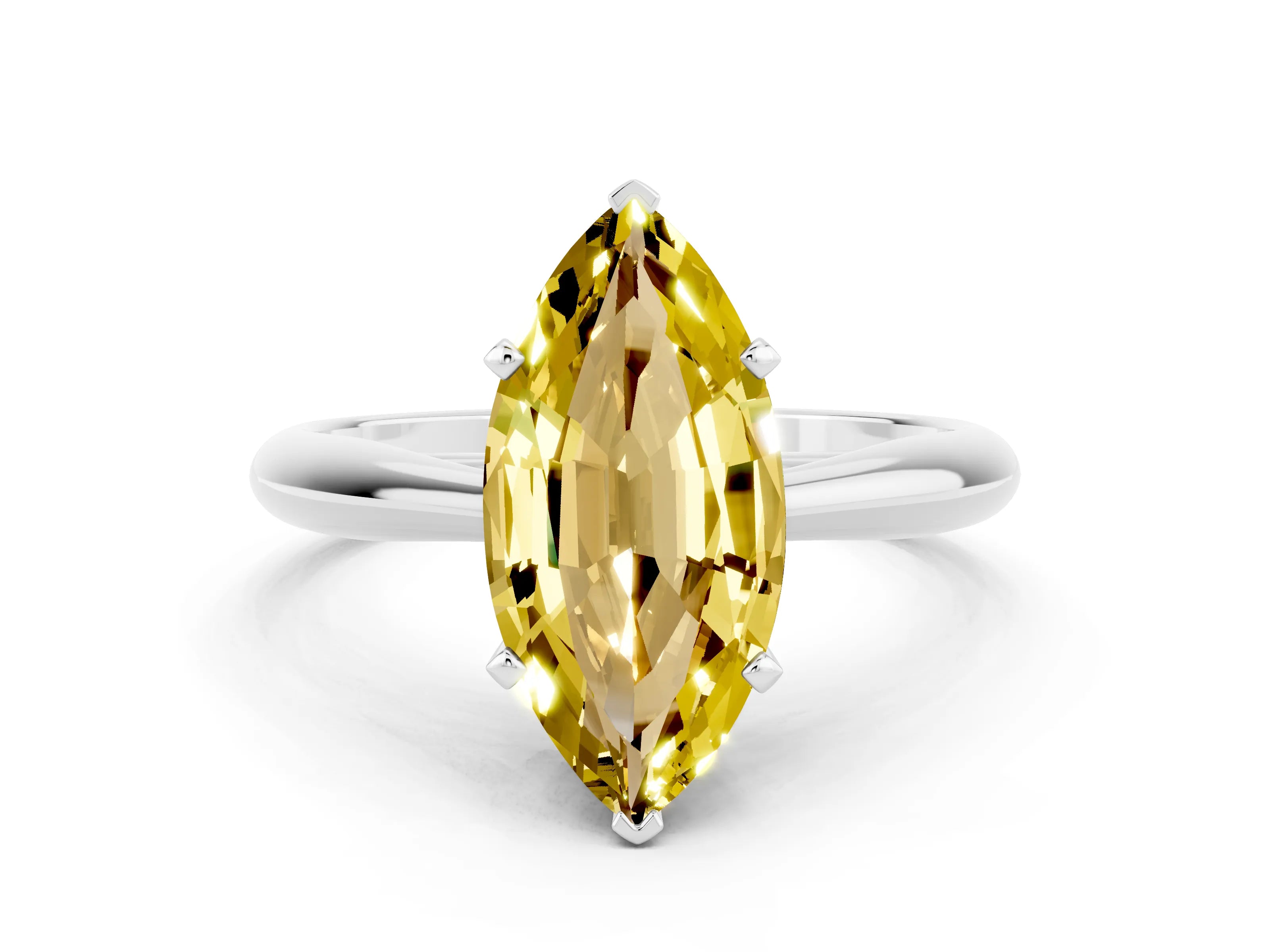White gold Marquise Cut Yellow Sapphire Solitaire Engagement Ring with Cathedral Setting and Four-Prong Mount_24