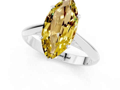 White gold Marquise Cut Yellow Sapphire Solitaire Engagement Ring with Cathedral Setting and Four-Prong Mount_25