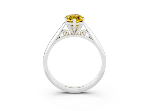 White gold Marquise Cut Yellow Sapphire Solitaire Engagement Ring with Cathedral Setting and Four-Prong Mount_27