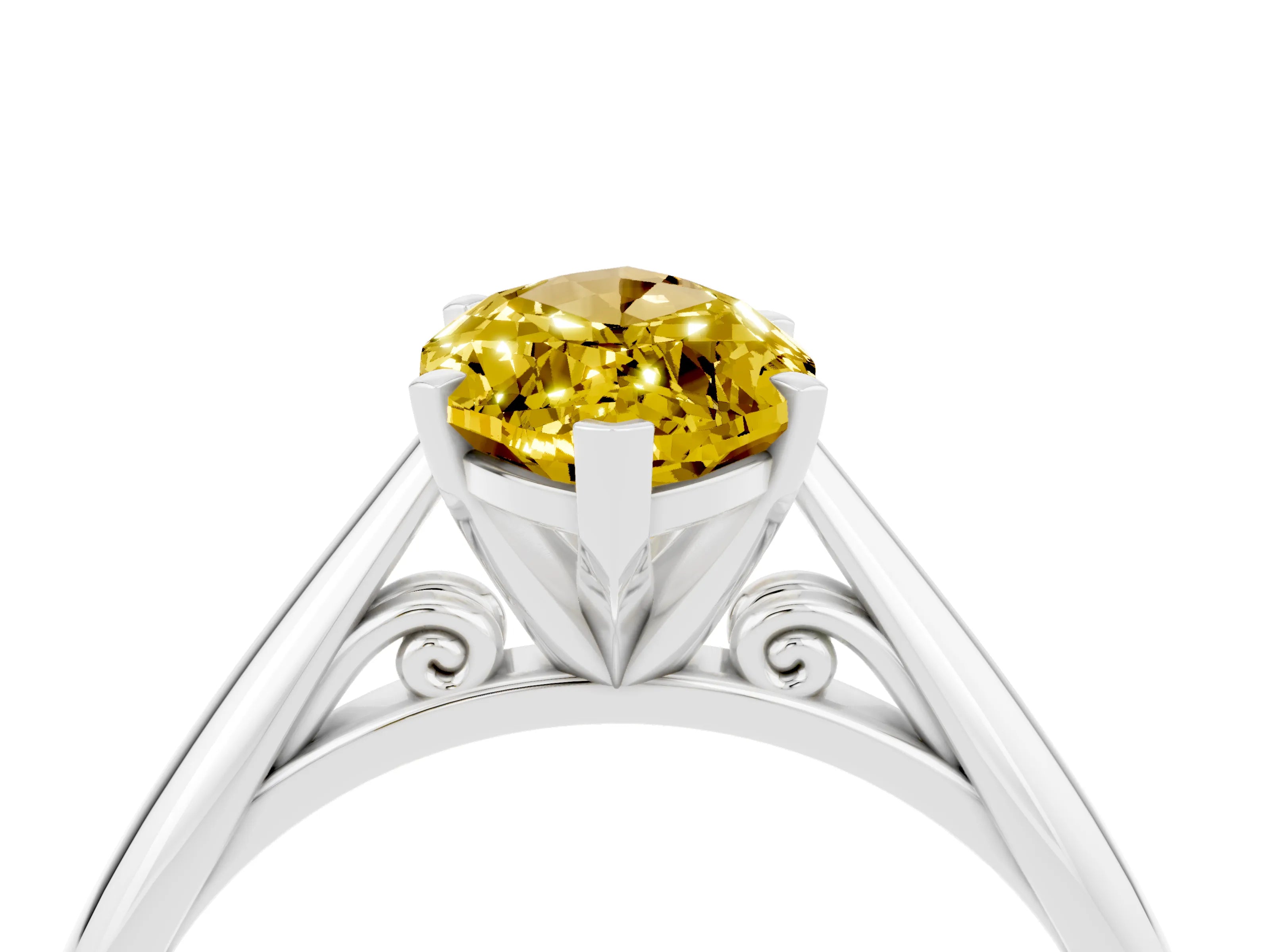 White gold Marquise Cut Yellow Sapphire Solitaire Engagement Ring with Cathedral Setting and Four-Prong Mount_28