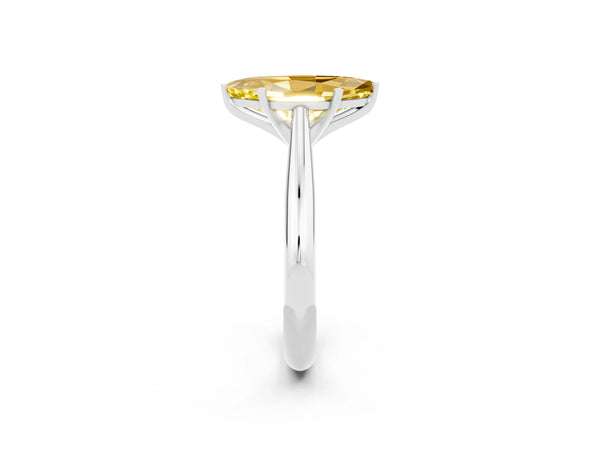 White gold Marquise Cut Yellow Sapphire Solitaire Engagement Ring with Cathedral Setting and Four-Prong Mount