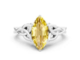 White gold Marquise Cut Yellow Sapphire Solitaire Engagement Ring with Celtic Knot Band and Four-Prong Setting_24