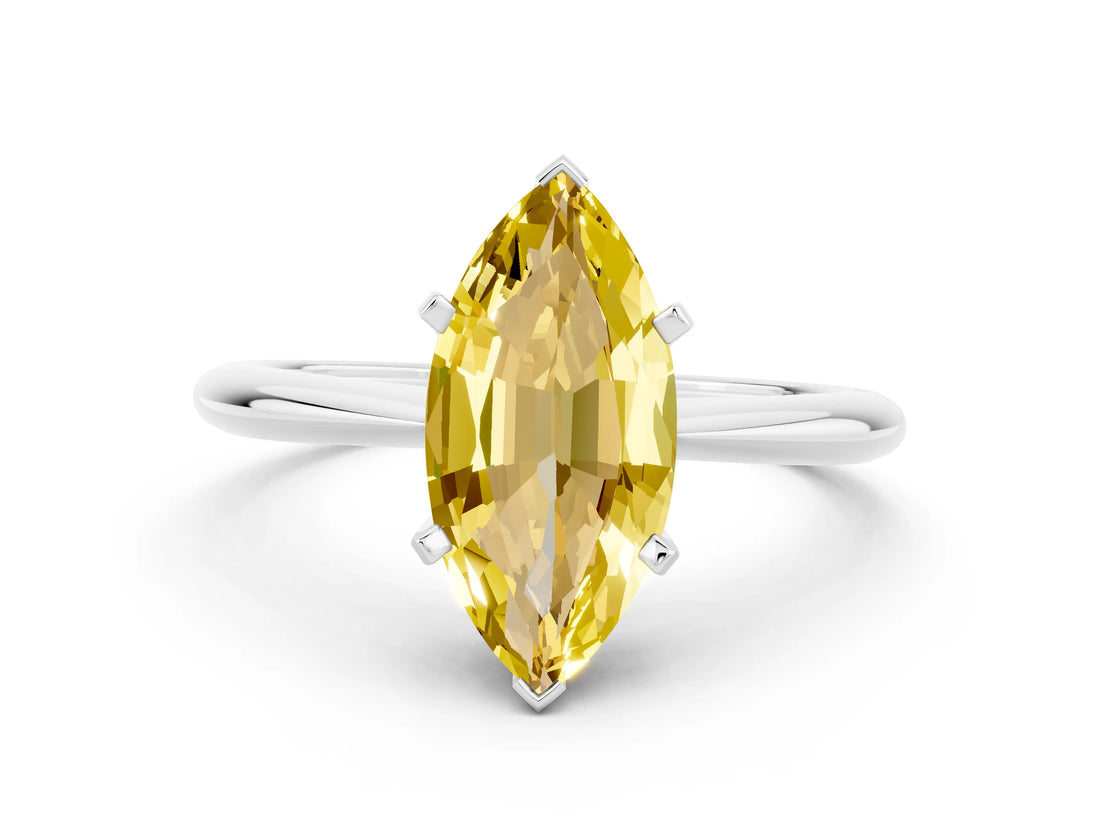 White gold Marquise Cut Yellow Sapphire Solitaire Engagement Ring with Classic Band and Four-Prong Setting_48