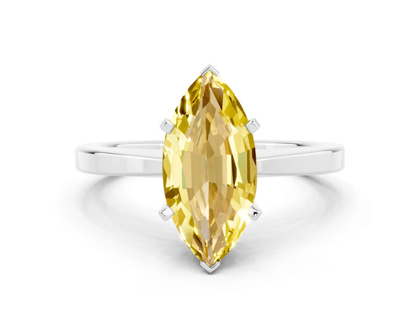 White gold Marquise Cut Yellow Sapphire Solitaire Engagement Ring with Classic Band and Four-Prong Setting
