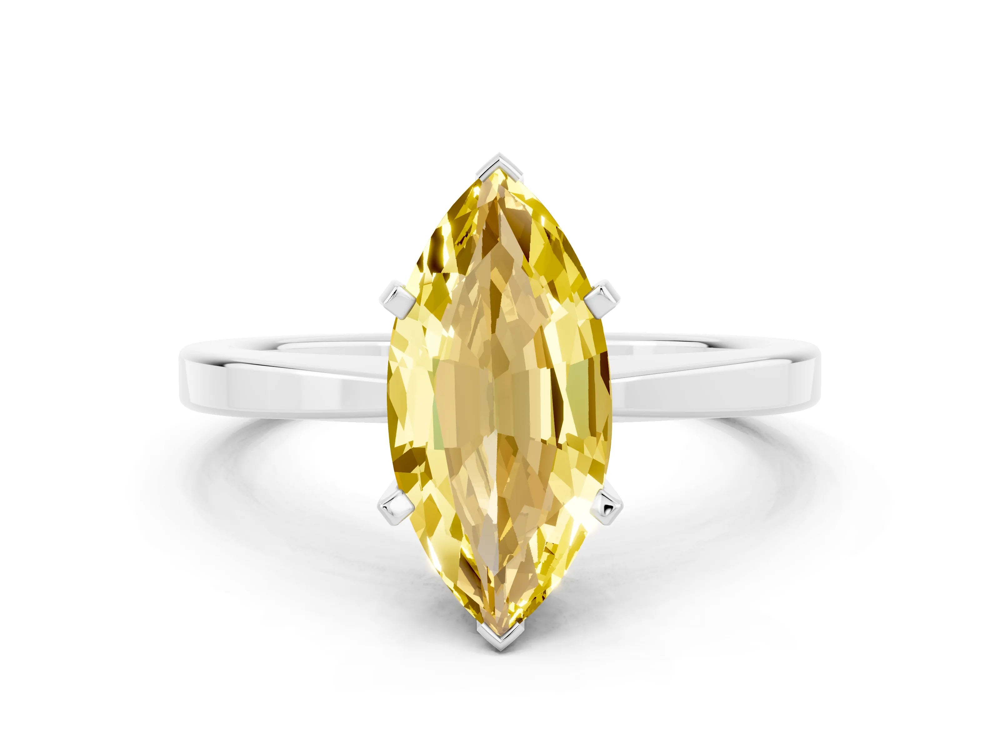 White gold Marquise Cut Yellow Sapphire Solitaire Engagement Ring with Classic Band and Four-Prong Setting_60