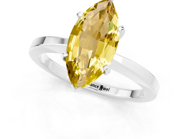 White gold Marquise Cut Yellow Sapphire Solitaire Engagement Ring with Classic Band and Four-Prong Setting