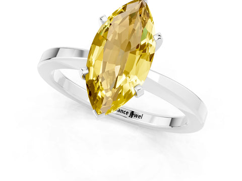 White gold Marquise Cut Yellow Sapphire Solitaire Engagement Ring with Classic Band and Four-Prong Setting_61