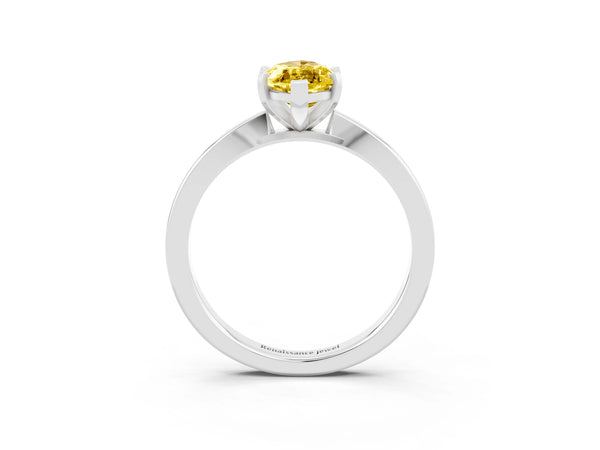 White gold Marquise Cut Yellow Sapphire Solitaire Engagement Ring with Classic Band and Four-Prong Setting