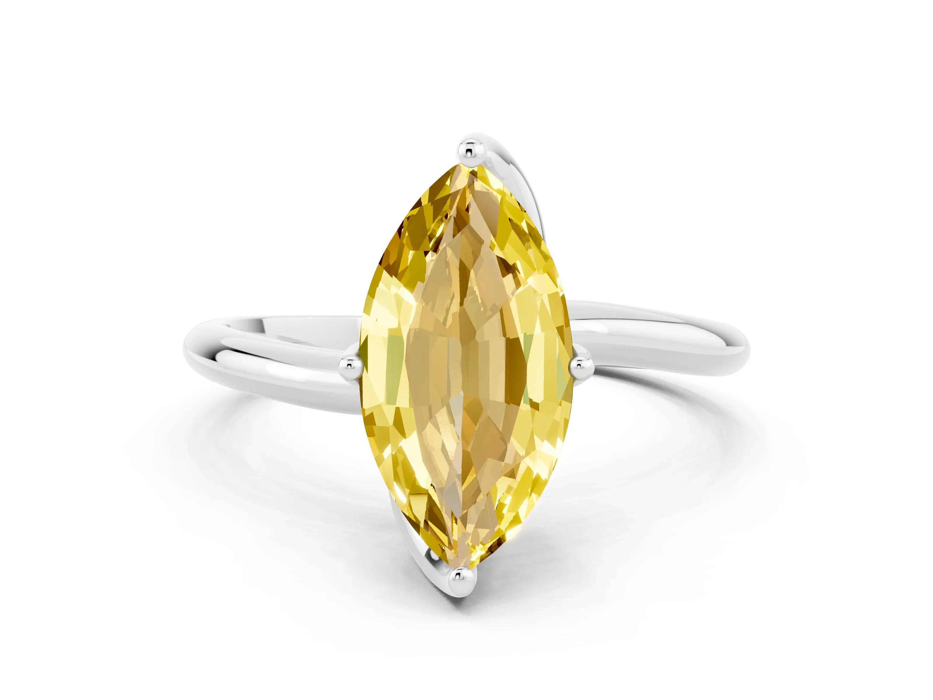 White gold Marquise Cut Yellow Sapphire Solitaire Engagement Ring with Four-Prong Setting and Classic Band_12