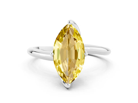 White gold Marquise Cut Yellow Sapphire Solitaire Engagement Ring with Four-Prong Setting and Classic Band_12