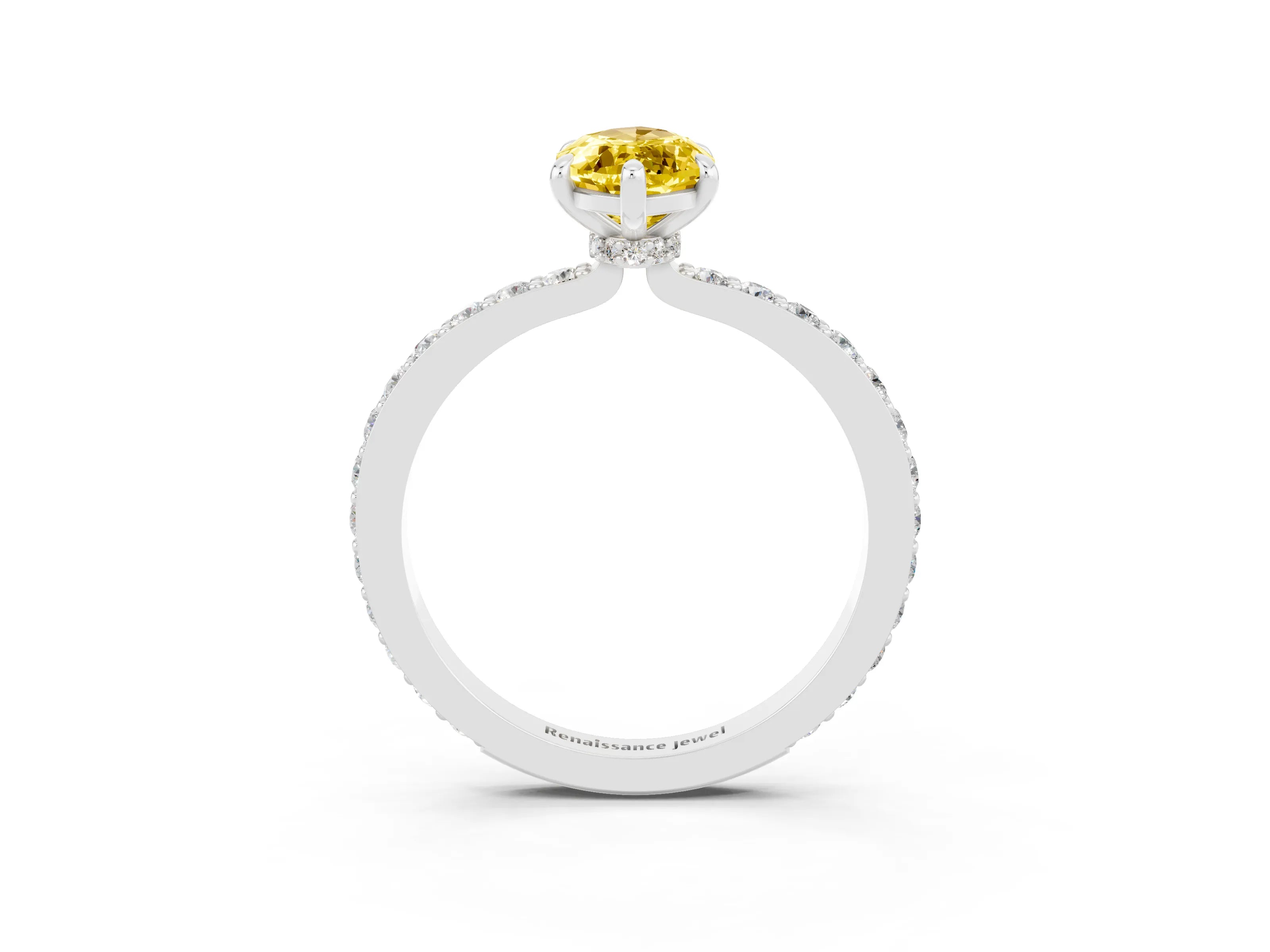 White gold Marquise Cut Yellow Sapphire Solitaire Engagement Ring with Pavé Band and Four-Prong Setting_27