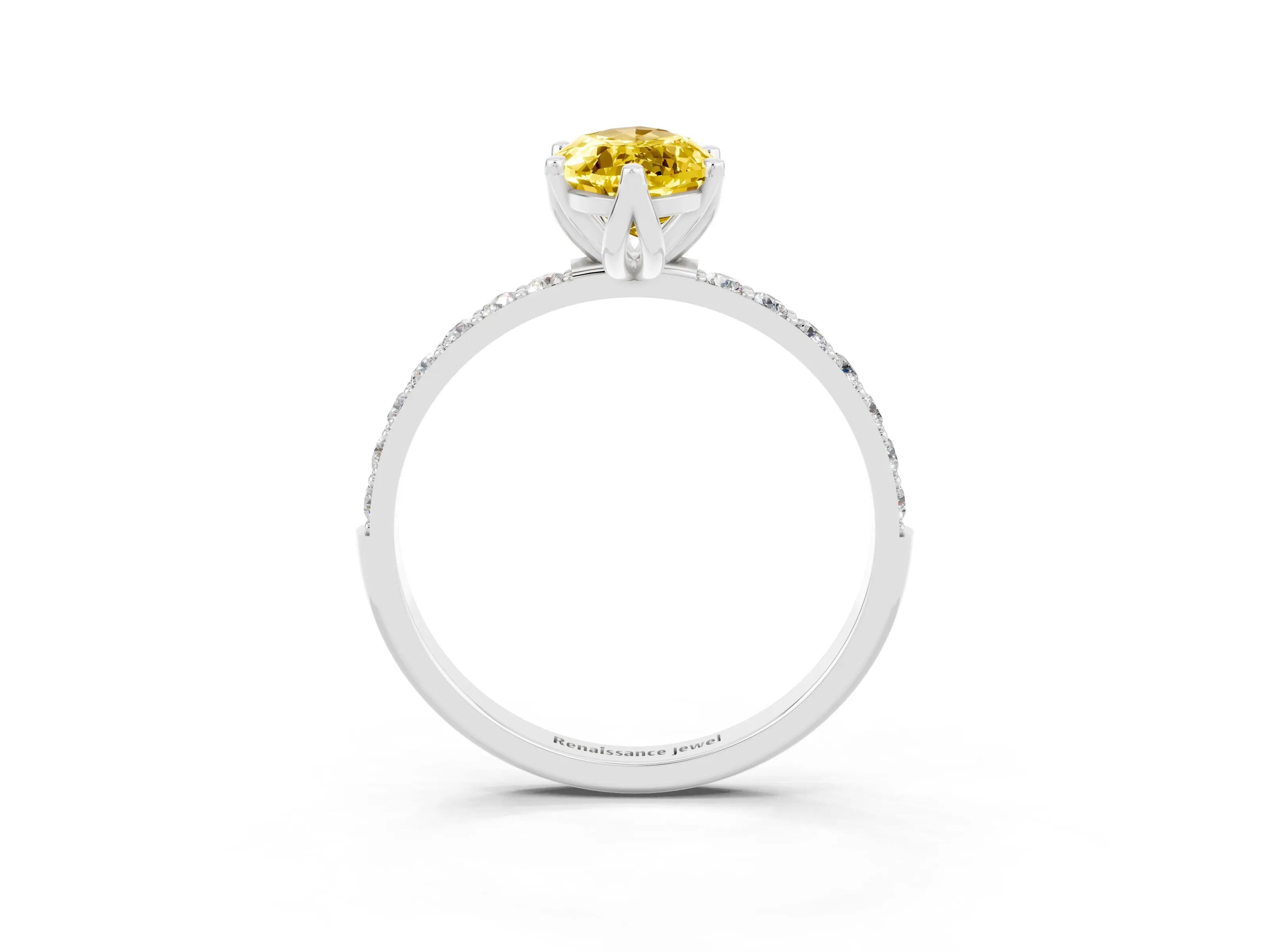 White gold Marquise Cut Yellow Sapphire Solitaire Engagement Ring with Pavé Band and Prong Setting_3