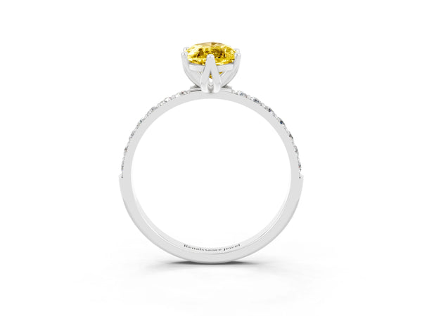 Platinum Marquise Cut Yellow Sapphire Solitaire Engagement Ring with Round  Pavé Band and Prong Setting