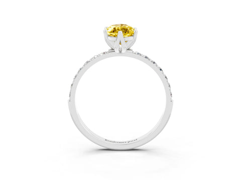 White gold Marquise Cut Yellow Sapphire Solitaire Engagement Ring with Pavé Band and Prong Setting_3