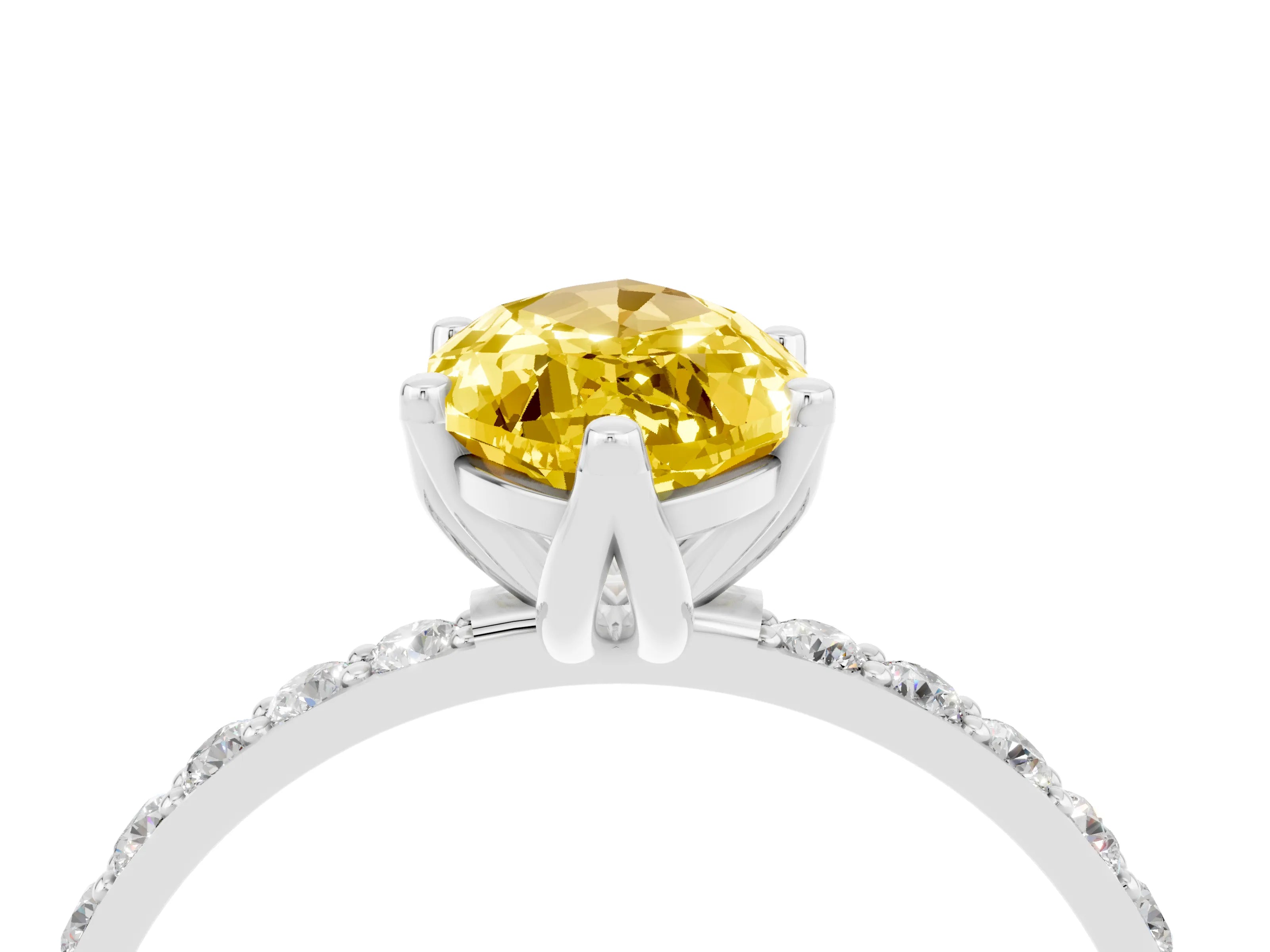 White gold Marquise Cut Yellow Sapphire Solitaire Engagement Ring with Pavé Band and Prong Setting_4