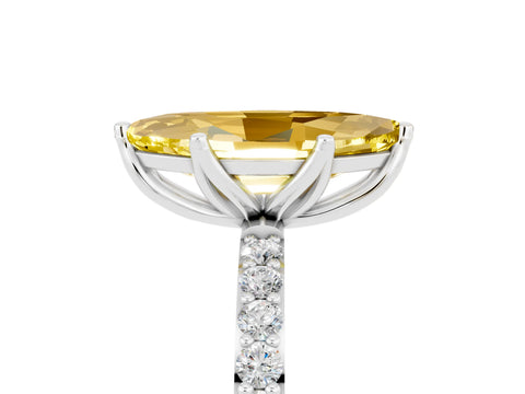 White gold Marquise Cut Yellow Sapphire Solitaire Engagement Ring with Pavé Band and Prong Setting_5