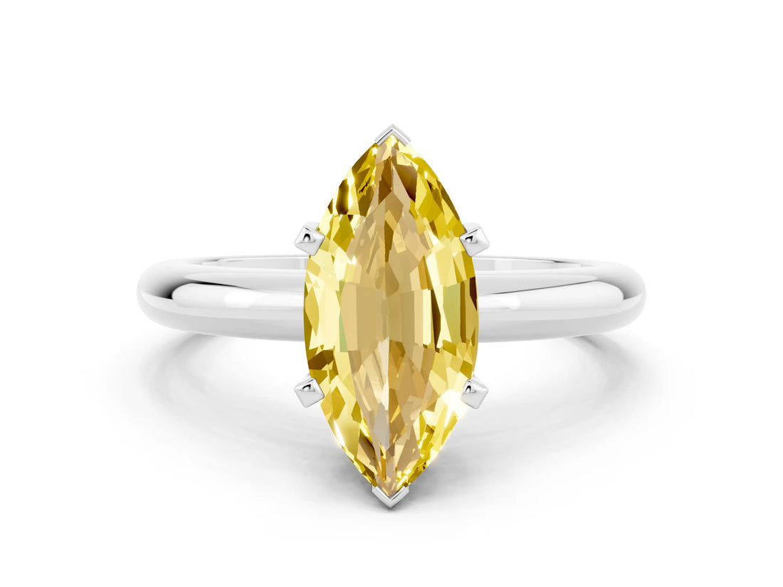 White gold Marquise Cut Yellow Sapphire Solitaire Engagement Ring with Round Band and Four-Prong Setting_24