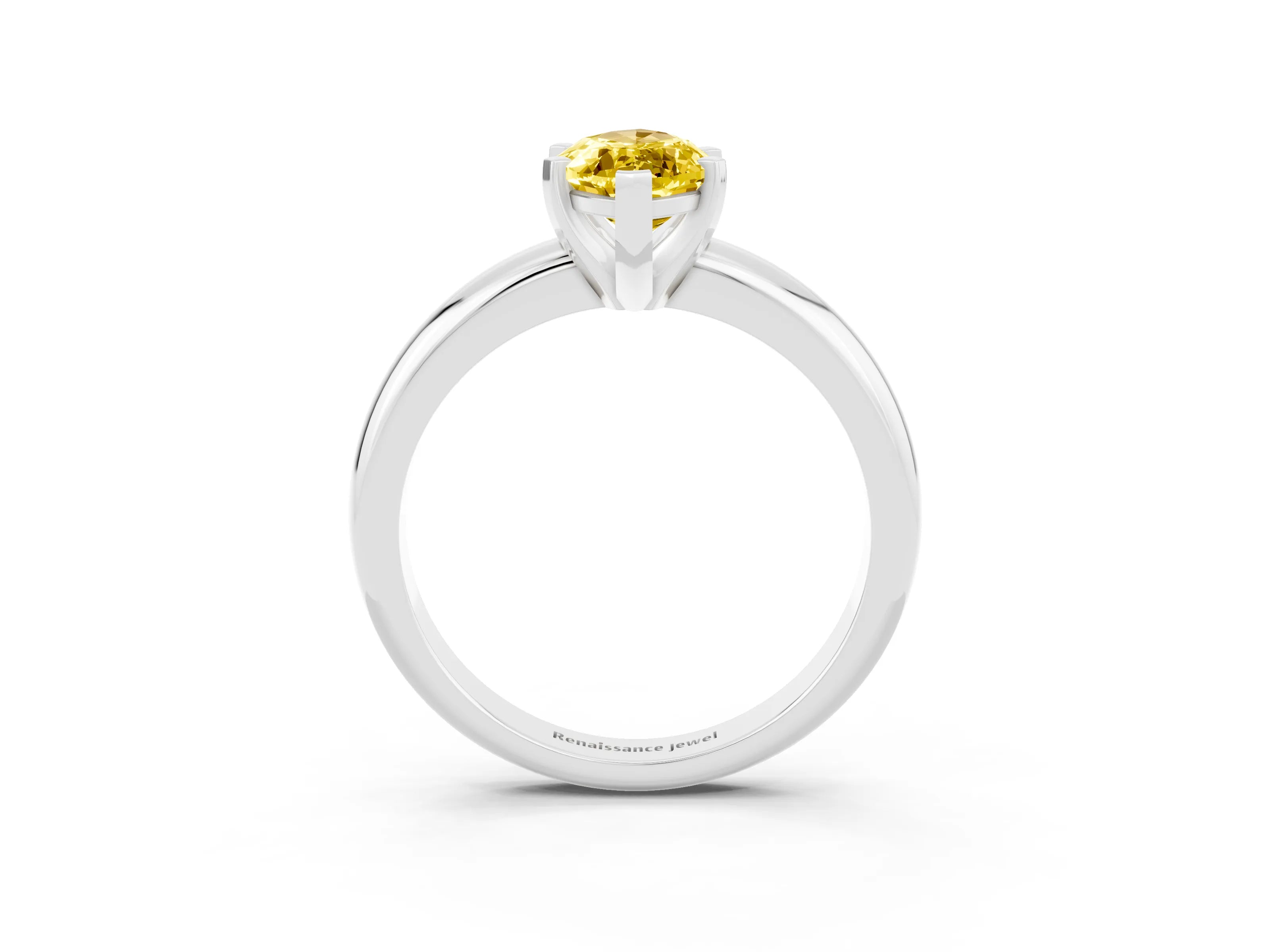 White gold Marquise Cut Yellow Sapphire Solitaire Engagement Ring with Round Band and Four-Prong Setting_27