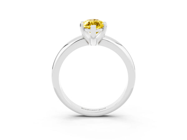 White gold Marquise Cut Yellow Sapphire Solitaire Engagement Ring with Round Band and Four-Prong Setting