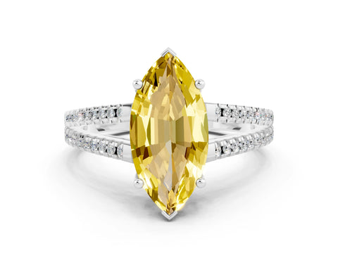 White gold Marquise Cut Yellow Sapphire Solitaire Engagement Ring with Split Shank Pavé Band_12