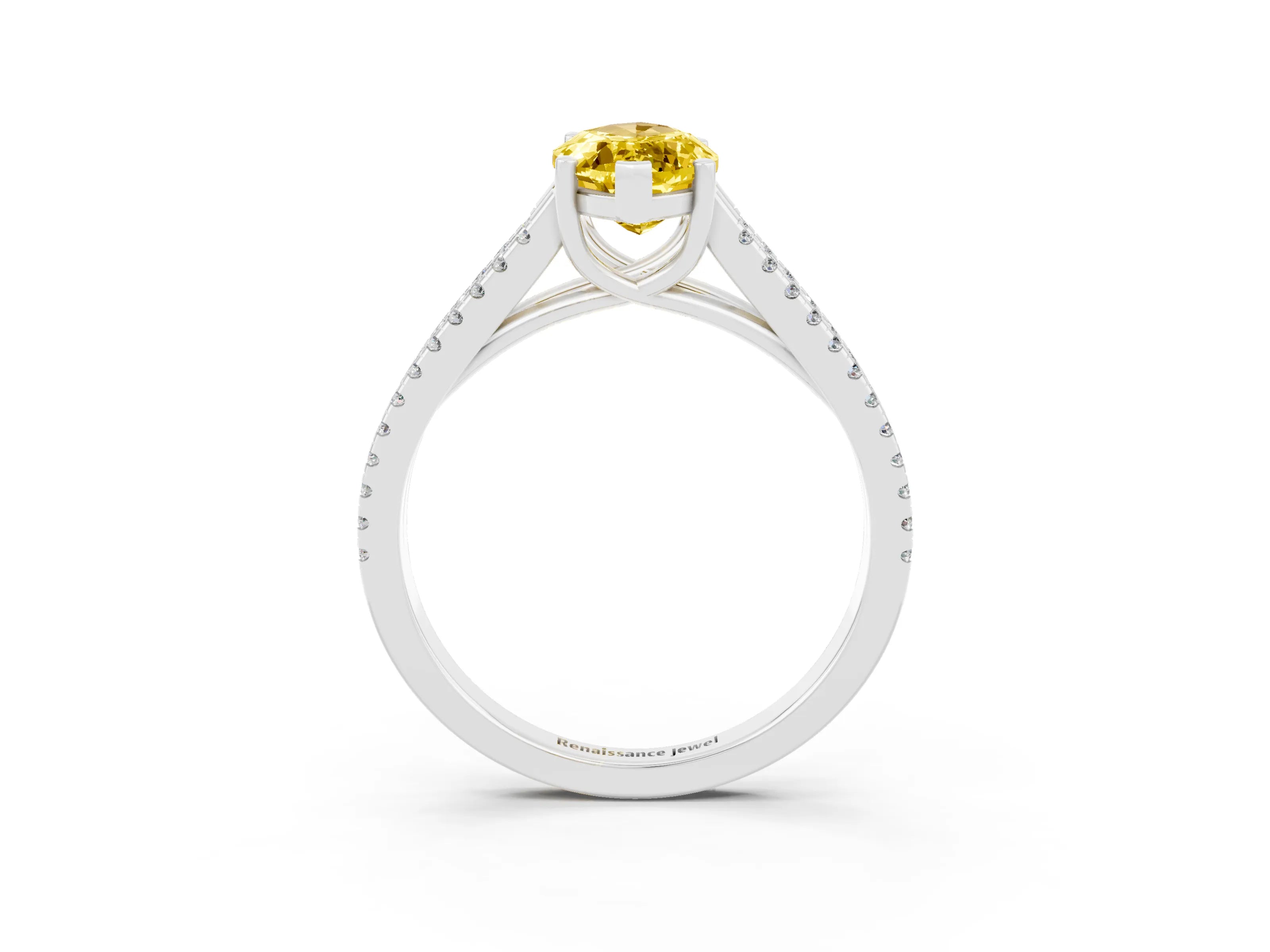 White gold Marquise Cut Yellow Sapphire Solitaire Engagement Ring with Split Shank Pavé Band_15