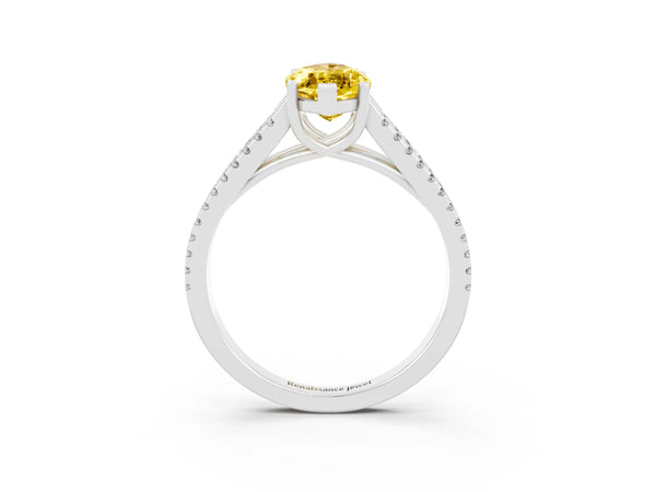 Platinum Marquise Cut Yellow Sapphire Solitaire Engagement Ring with Split Shank Pavé Band