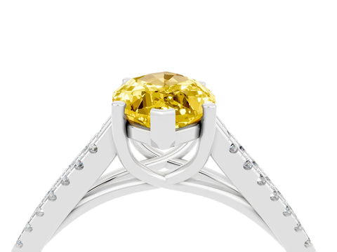 White gold Marquise Cut Yellow Sapphire Solitaire Engagement Ring with Split Shank Pavé Band_16