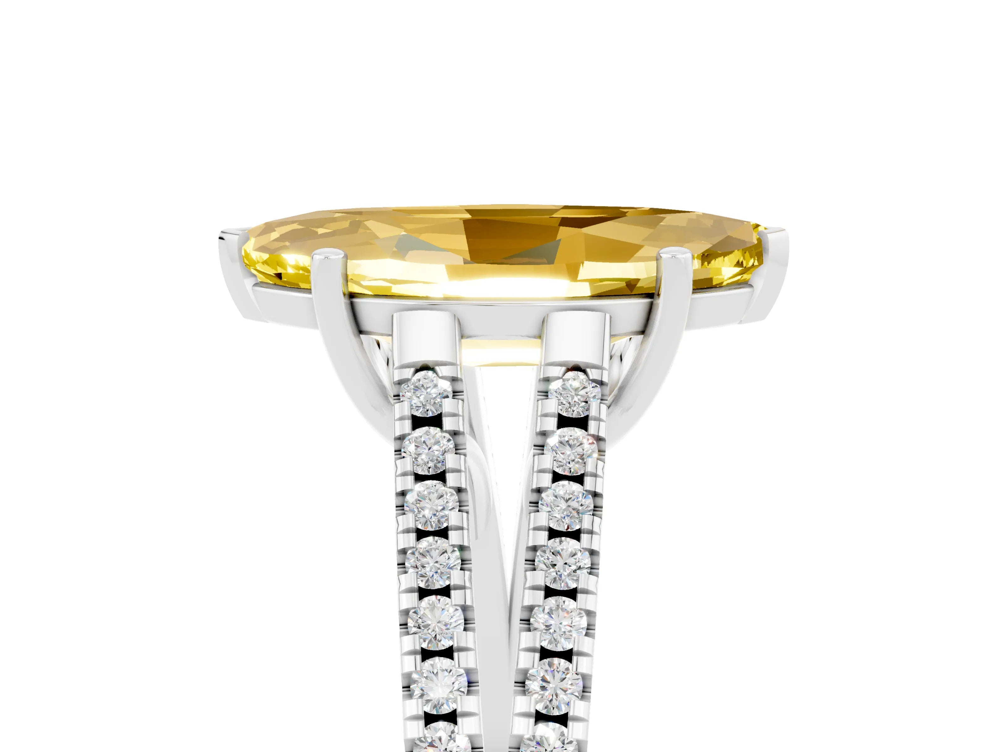 White gold Marquise Cut Yellow Sapphire Solitaire Engagement Ring with Split Shank Pavé Band_17
