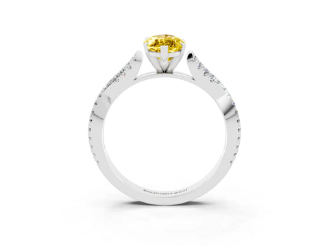 White gold Marquise Cut Yellow Sapphire Solitaire Engagement Ring with Twisted Pavé Band and Four-Prong Setting_15