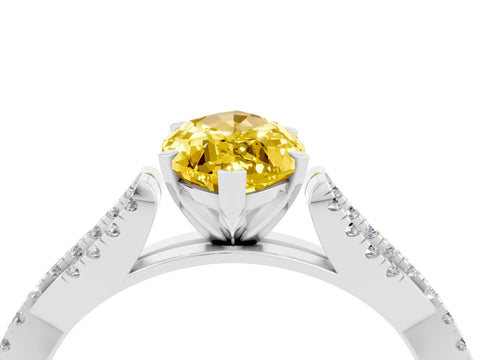 White gold Marquise Cut Yellow Sapphire Solitaire Engagement Ring with Twisted Pavé Band and Four-Prong Setting_16
