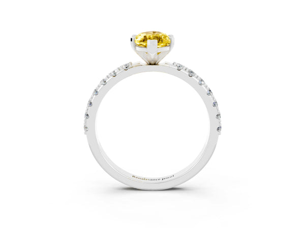 Silver Marquise Cut Yellow Sapphire Solitaire Pavé Band with Four-Prong Setting