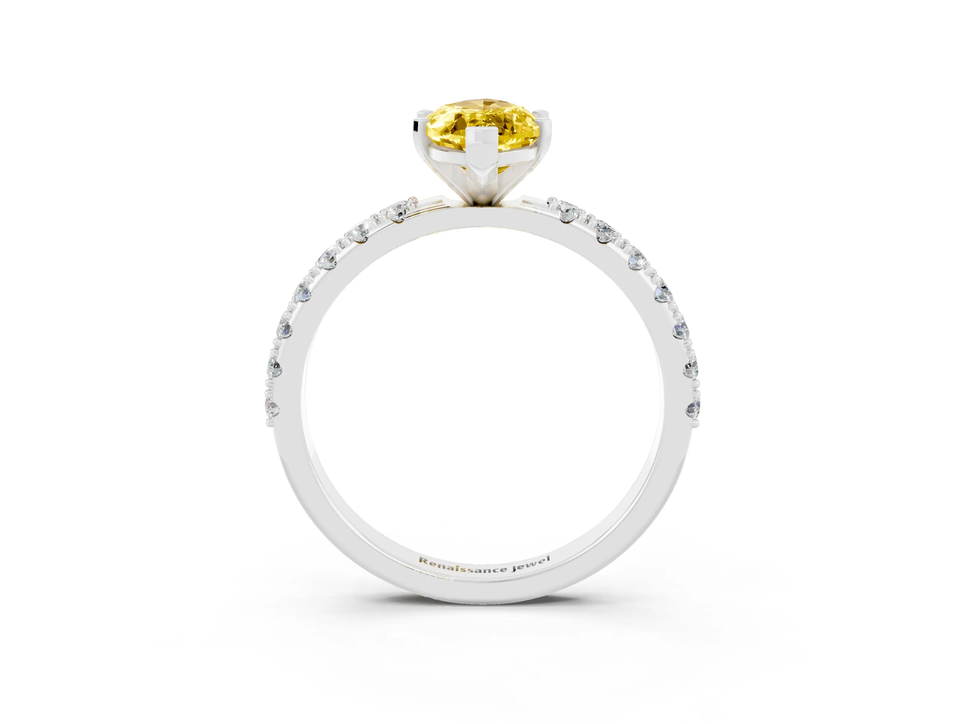White gold Marquise Cut Yellow Sapphire Solitaire Pavé Band with Four-Prong Setting_27