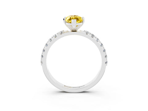 White gold Marquise Cut Yellow Sapphire Solitaire Pavé Band with Four-Prong Setting_27