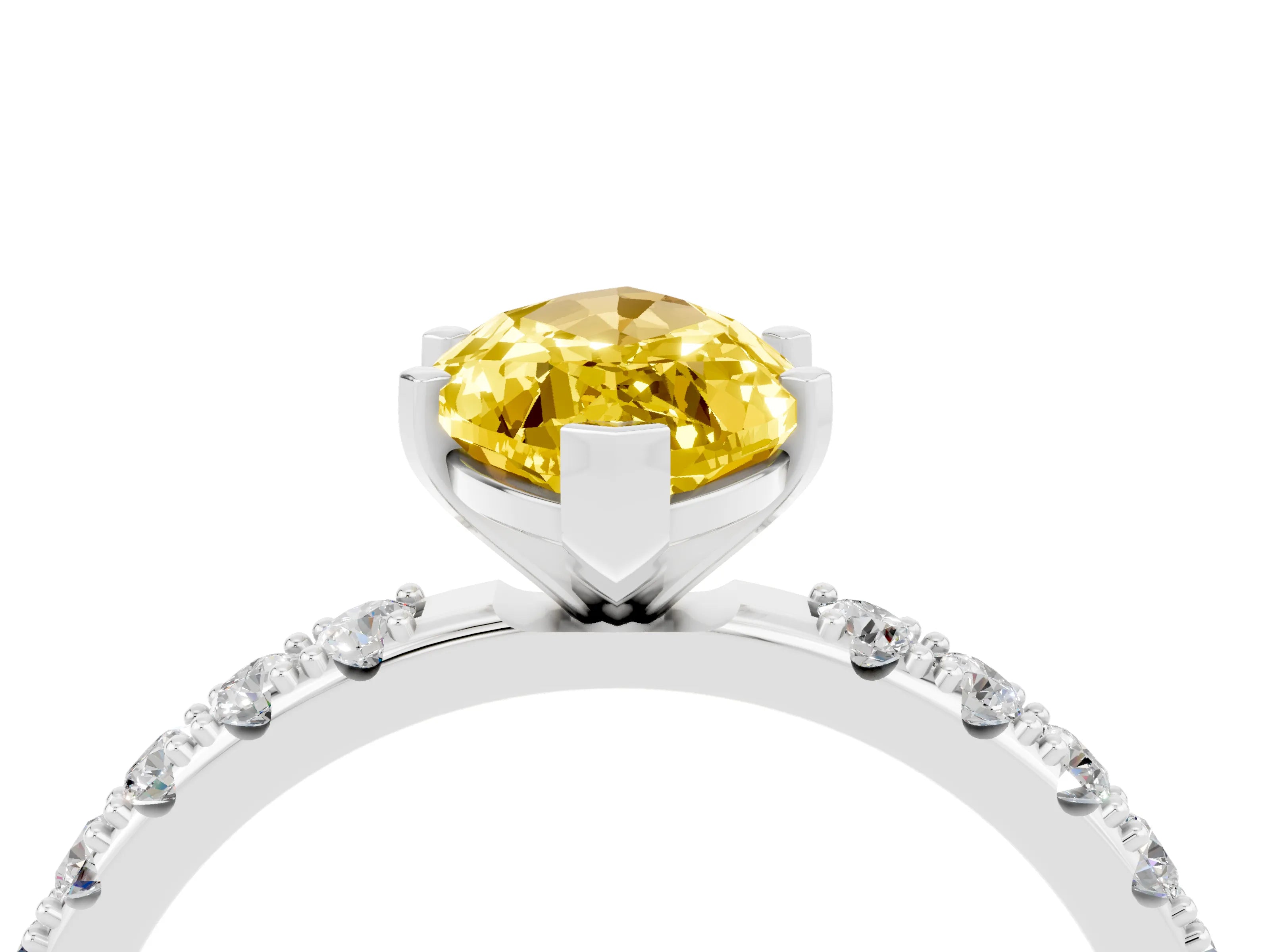 White gold Marquise Cut Yellow Sapphire Solitaire Pavé Band with Four-Prong Setting_28