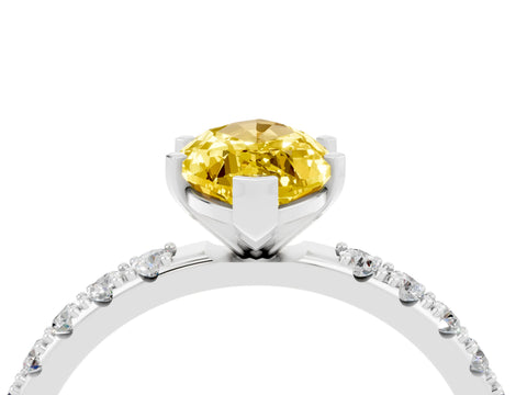 White gold Marquise Cut Yellow Sapphire Solitaire Pavé Band with Four-Prong Setting_28