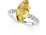 White gold Marquise Cut Yellow Sapphire Solitaire Pavé Engagement Ring with Round Band and Prong Setting_13