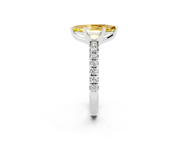Platinum Marquise Cut Yellow Sapphire Solitaire Pavé Engagement Ring with Round Band and Prong Setting