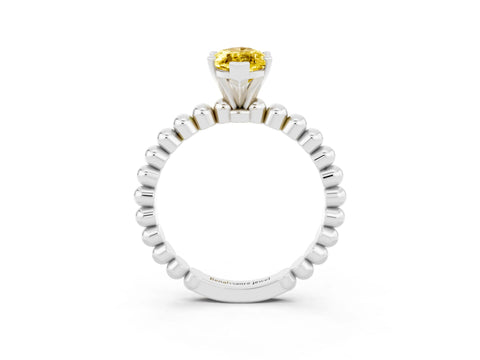 White gold Marquise Cut Yellow Sapphire Solitaire Ring with Beaded Band and Prong Setting_15