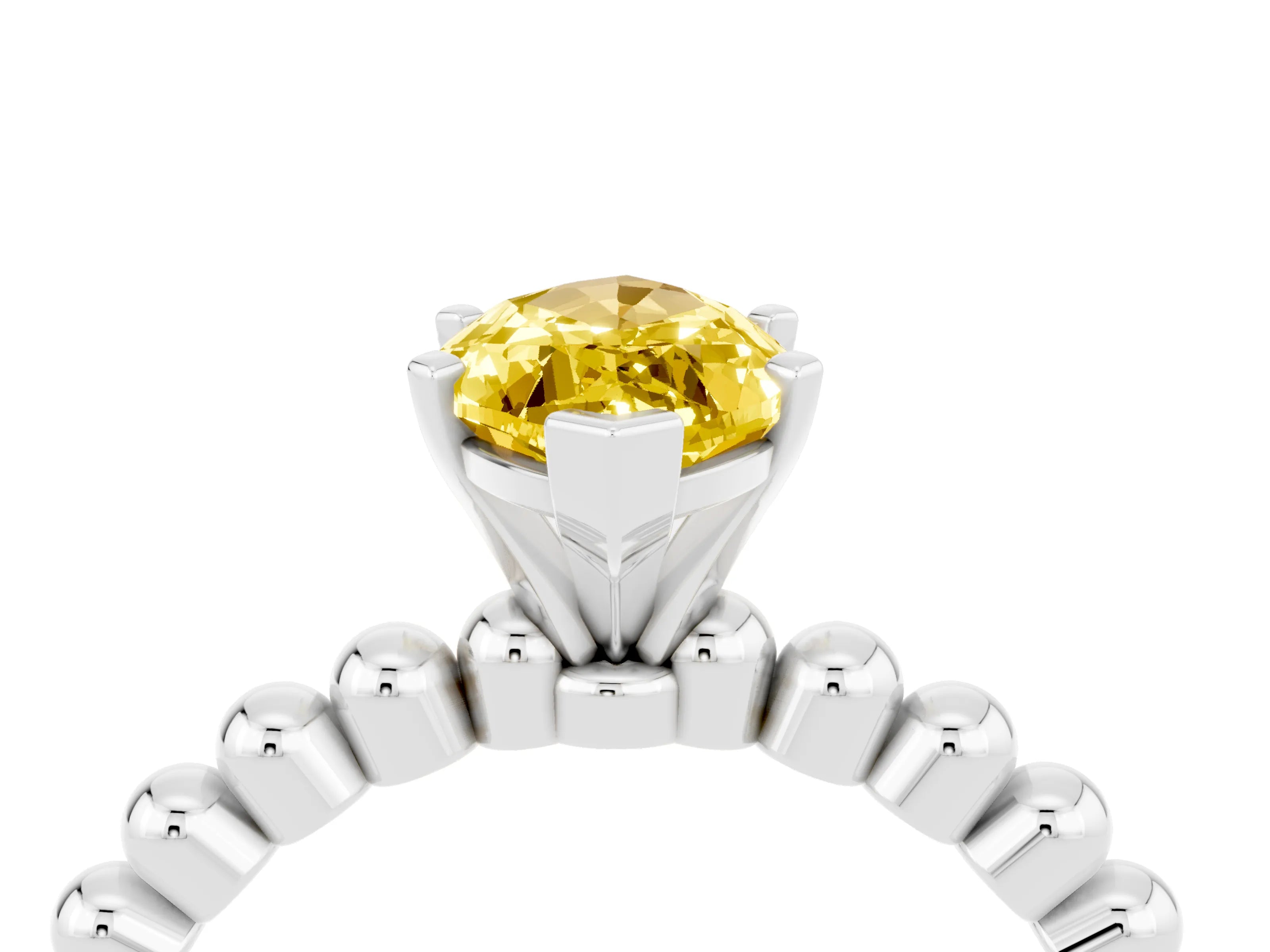 White gold Marquise Cut Yellow Sapphire Solitaire Ring with Beaded Band and Prong Setting_16