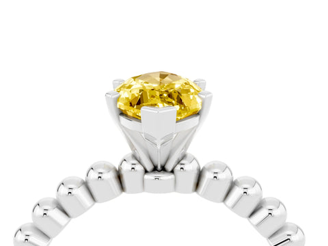 White gold Marquise Cut Yellow Sapphire Solitaire Ring with Beaded Band and Prong Setting_16
