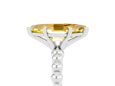 White gold Marquise Cut Yellow Sapphire Solitaire Ring with Beaded Band and Prong Setting_5