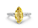 White gold Marquise Cut Yellow Sapphire Solitaire Ring with Cathedral Setting and Pavé Band_24
