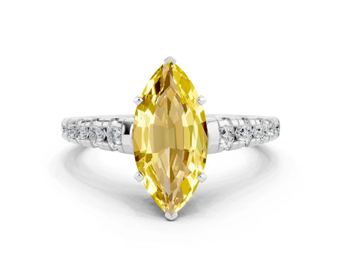 White gold Marquise Cut Yellow Sapphire Solitaire Ring with Cathedral Setting and Pavé Band_24