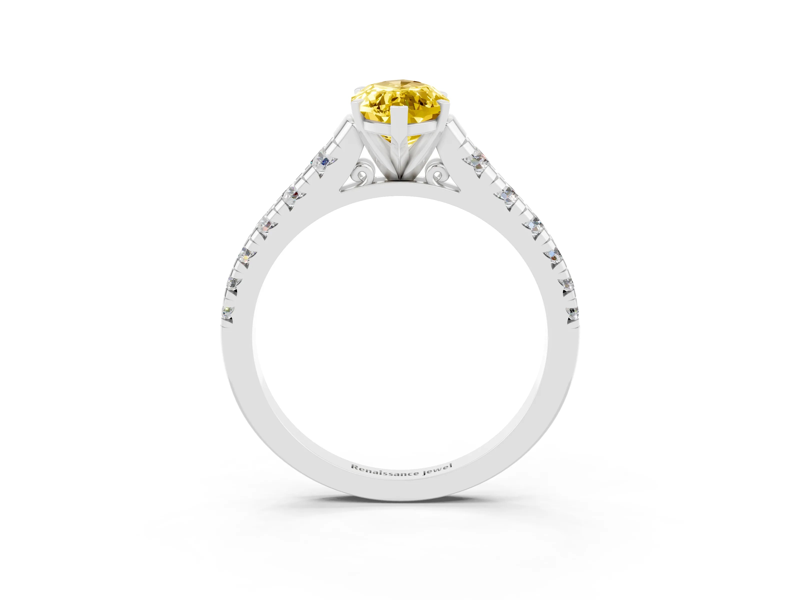 White gold Marquise Cut Yellow Sapphire Solitaire Ring with Cathedral Setting and Pavé Band_27