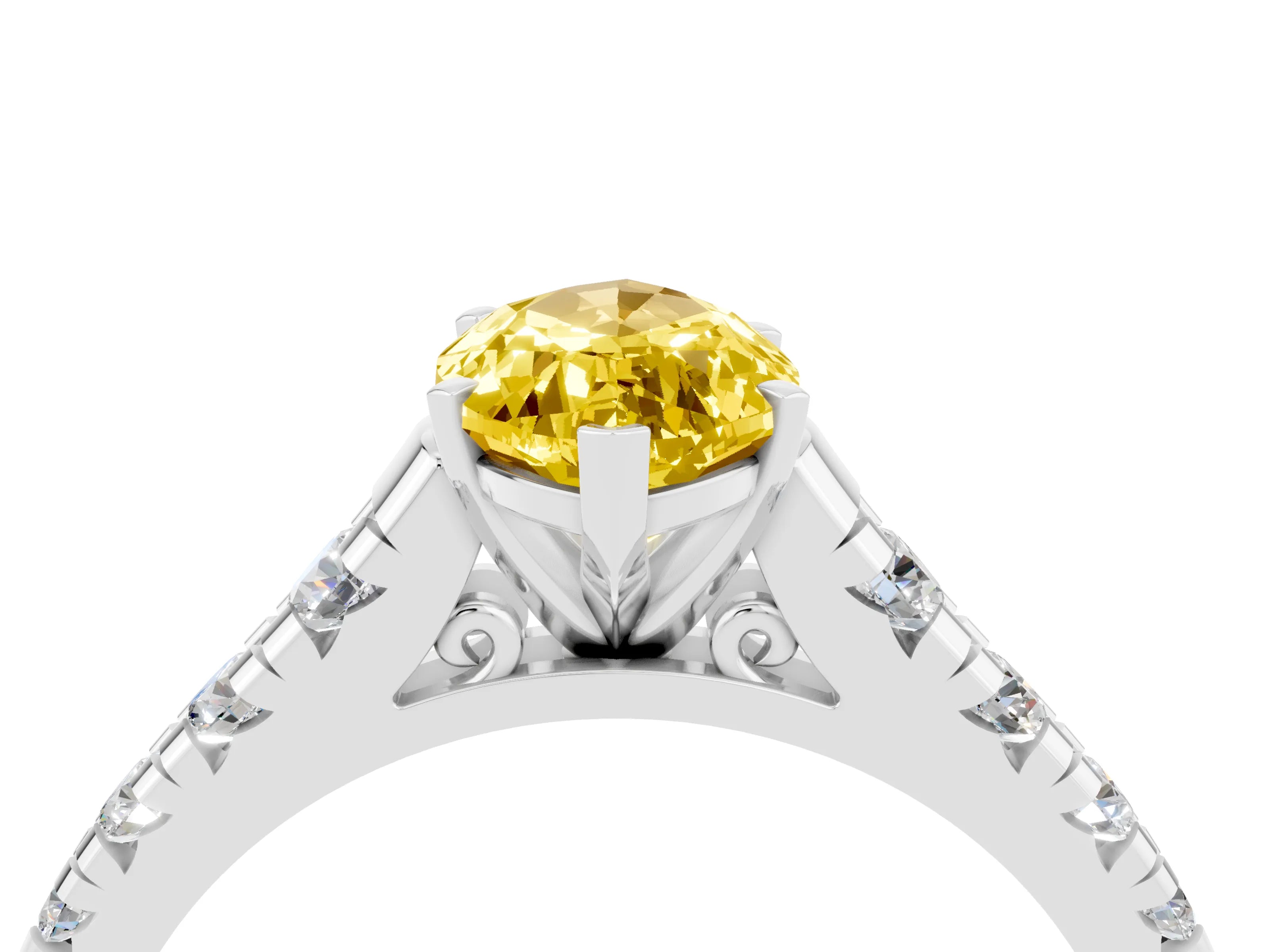 White gold Marquise Cut Yellow Sapphire Solitaire Ring with Cathedral Setting and Pavé Band_28