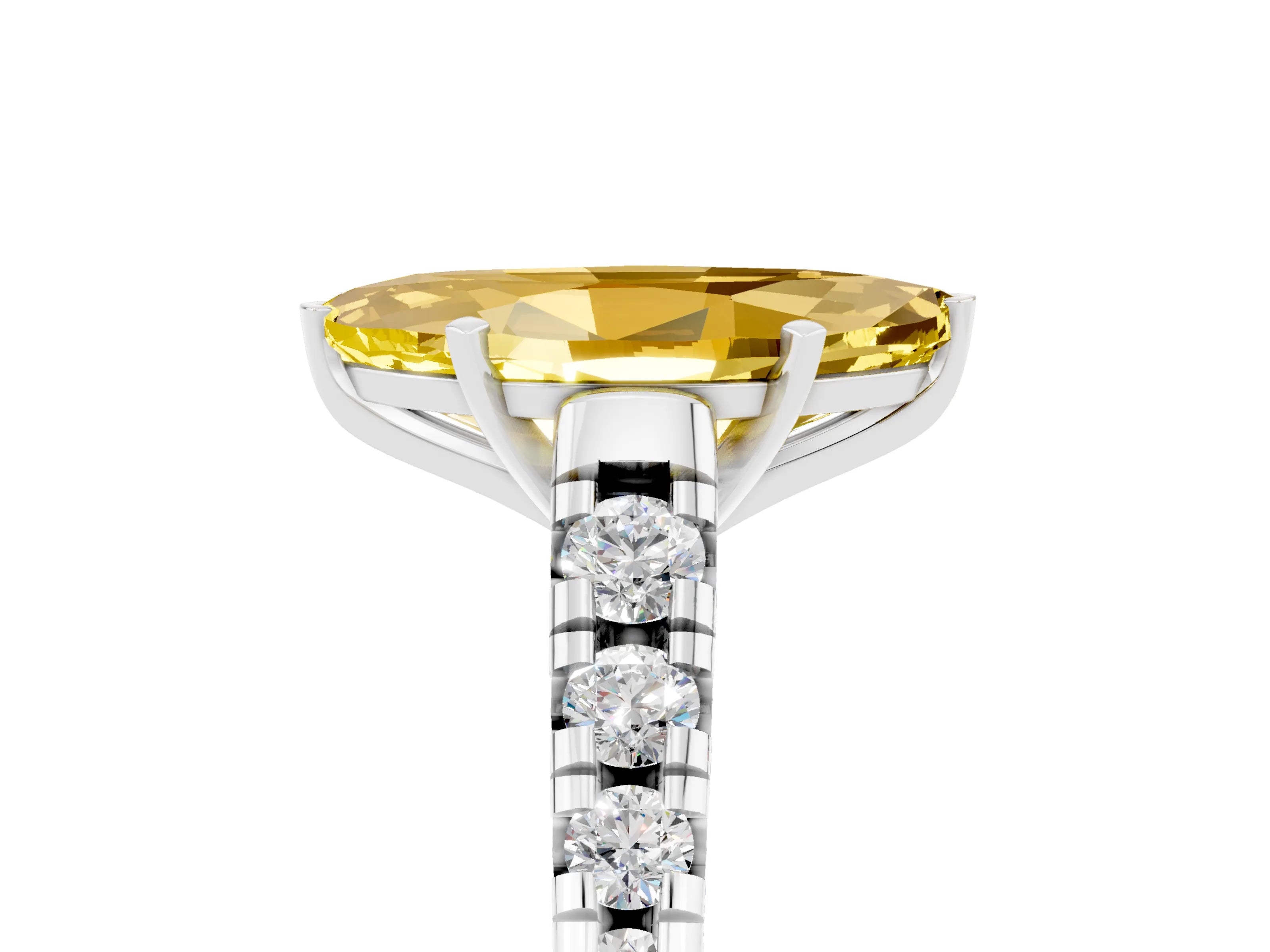 White gold Marquise Cut Yellow Sapphire Solitaire Ring with Cathedral Setting and Pavé Band_29