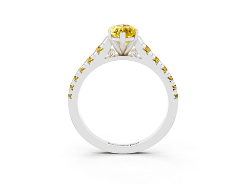 White gold Marquise Cut Yellow Sapphire Solitaire Ring with Cathedral Setting and Pavé Band_3