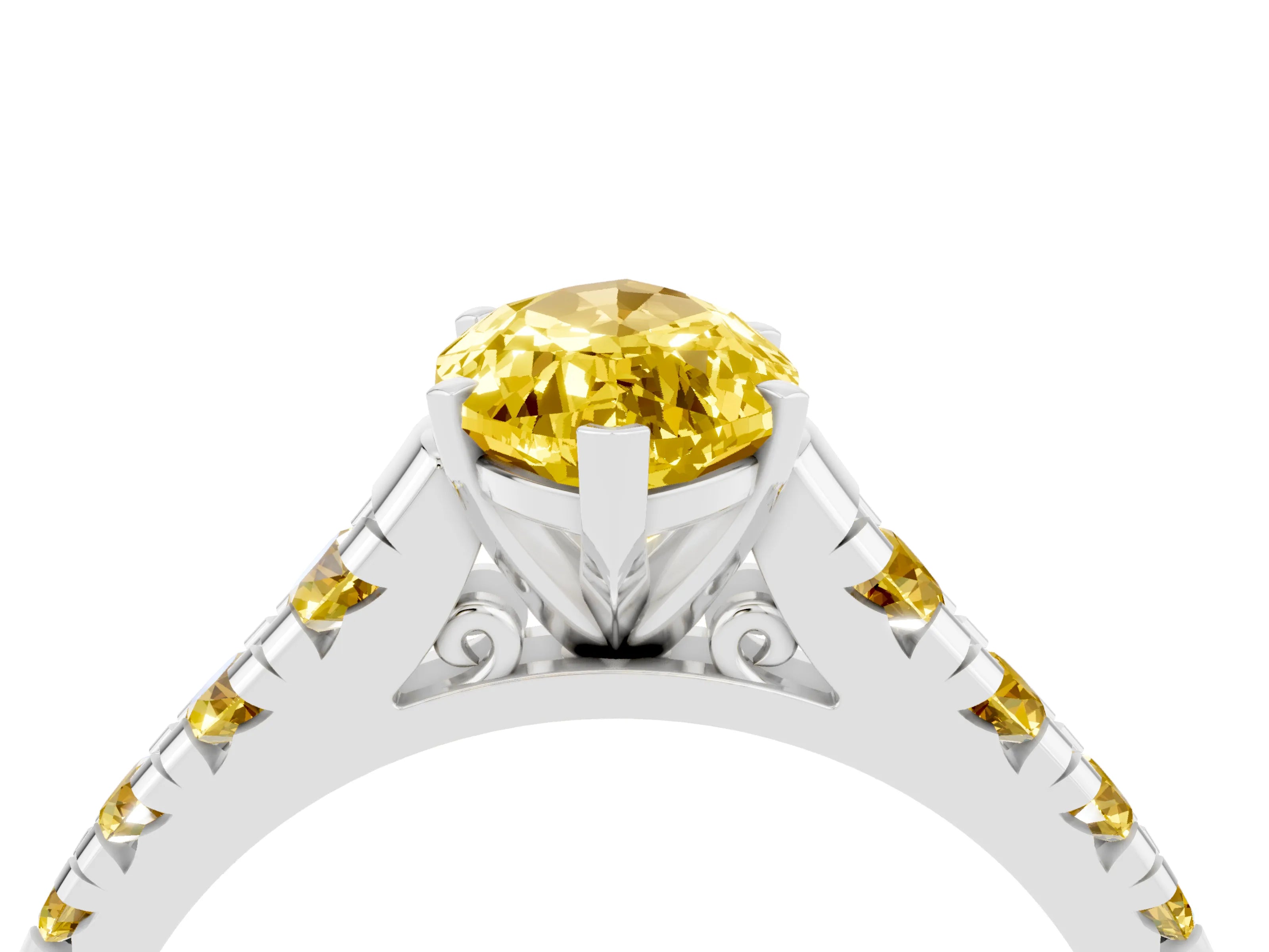 White gold Marquise Cut Yellow Sapphire Solitaire Ring with Cathedral Setting and Pavé Band_4