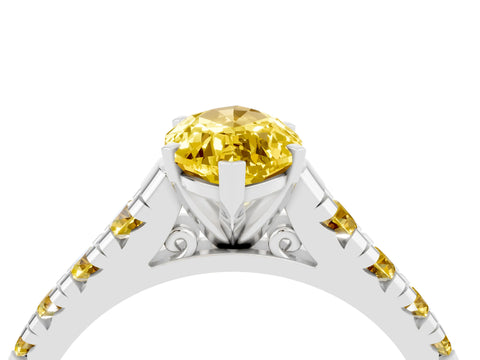 White gold Marquise Cut Yellow Sapphire Solitaire Ring with Cathedral Setting and Pavé Band_4