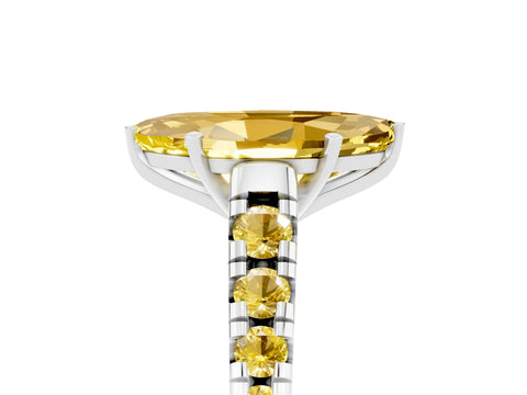 White gold Marquise Cut Yellow Sapphire Solitaire Ring with Cathedral Setting and Pavé Band_5